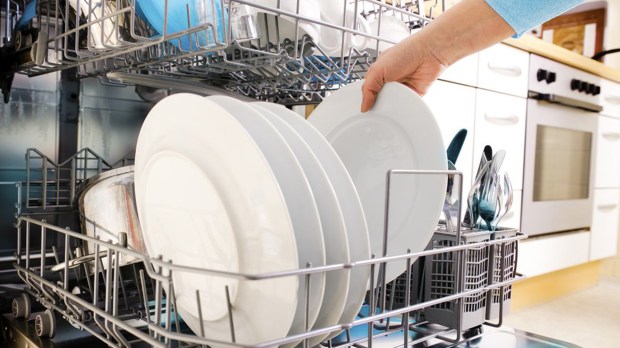 Woman loading the dishwasher